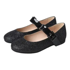 1251 - Black Glitter Strap for Girl by London Kids Military Tanker Boots