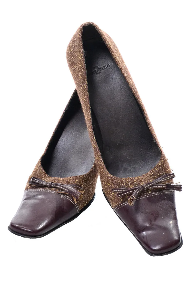 1980's Woven Brown and Red Leather Heels by Anne Klein 2 Size 10 Used Asics Shoes For Sale