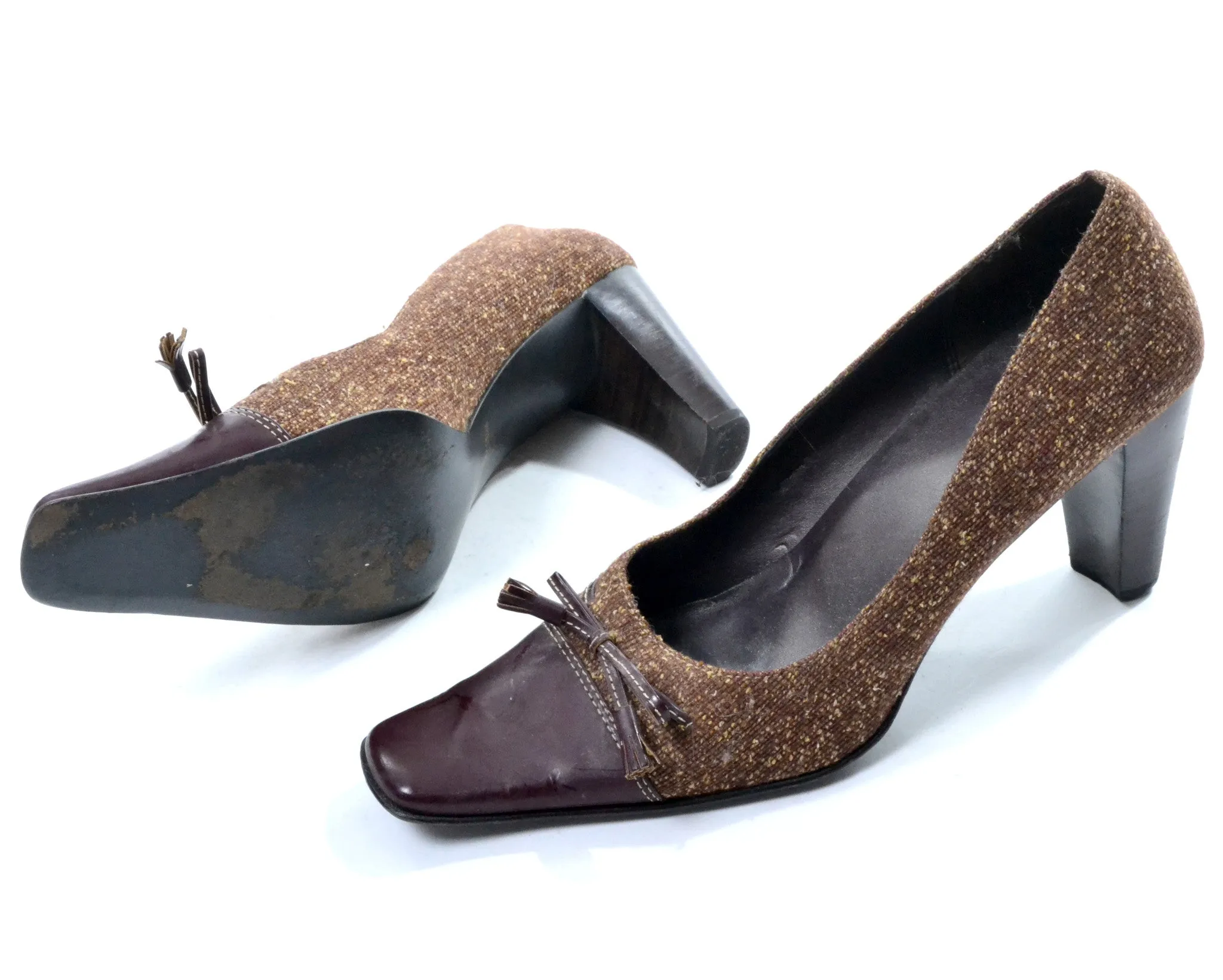 Shoes Sale Asics 1980's Woven Brown and Red Leather Heels by Anne Klein 2 Size 10