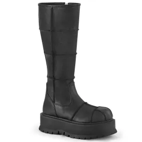 2 Inch Platform SLACKER-230 Black Pu Work Boots With A Heel