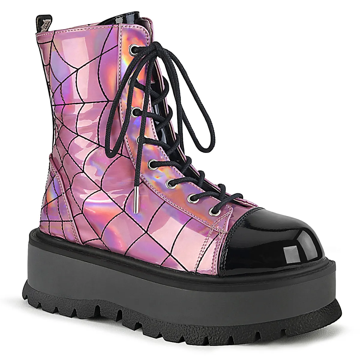 2 Inch Platform SLACKER-88 Pink Hologram 4e Work Boots