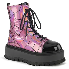 2 Inch Platform SLACKER-88 Pink Hologram Work Boots Edge Ct