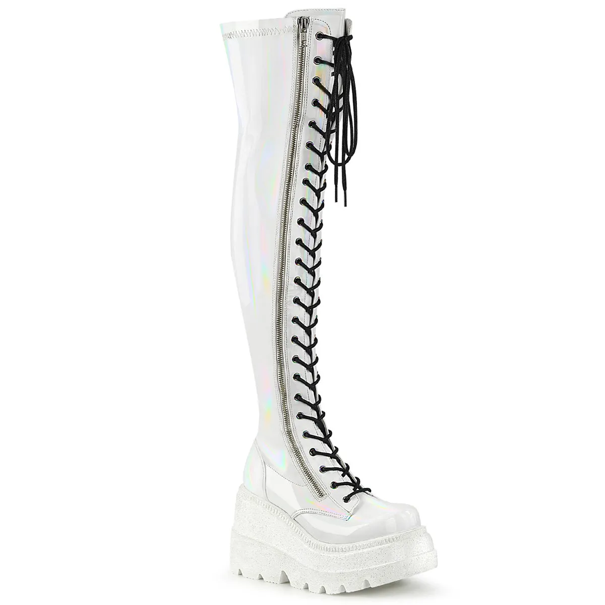 4 Inch Wedge Platform SHAKER-374 White Work Boots 10.5