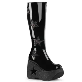 5 Inch Platform DYNAMITE-218 Black Glitter Best Pull On Composite Toe Work Boots