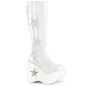 Wide Fitting Work Boots 5 Inch Platform DYNAMITE-218 White Glitter