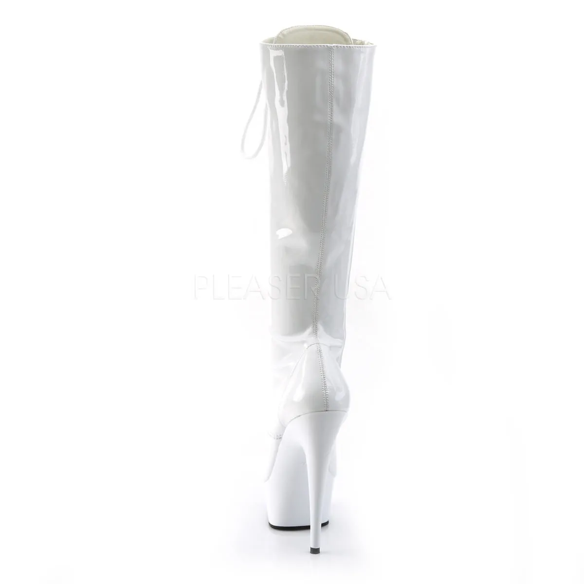 6 Inch Heel DELIGHT-2023 White Stretch Patent Work Boots For Flat Feet