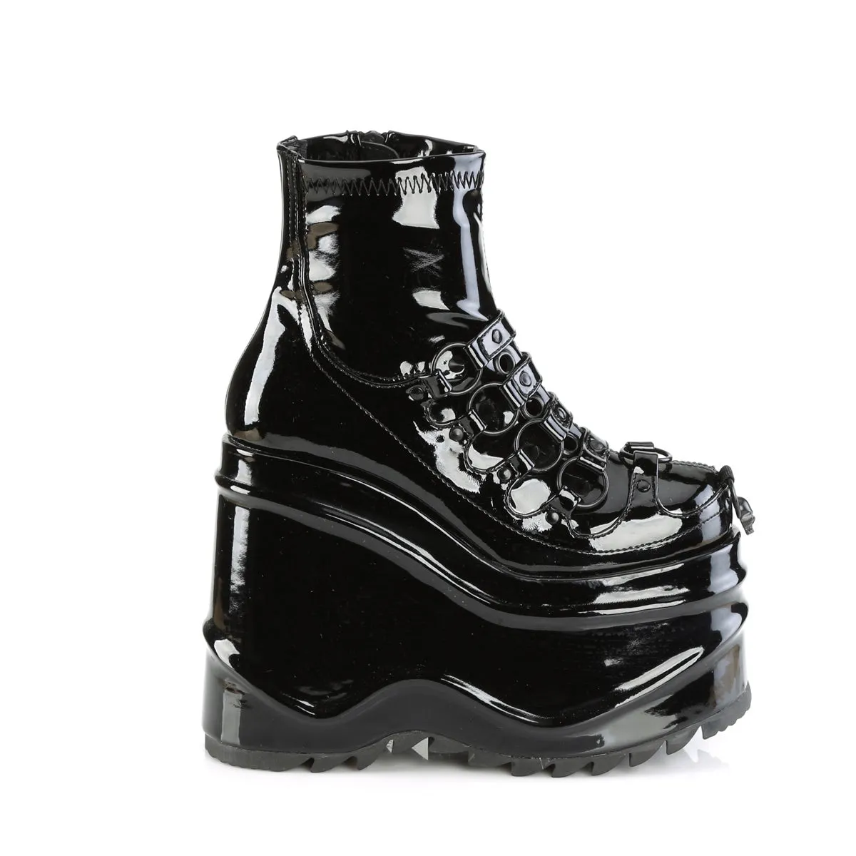 6 Inch Wedge Platform WAVE-110 Black Patent Low Top Work Boots