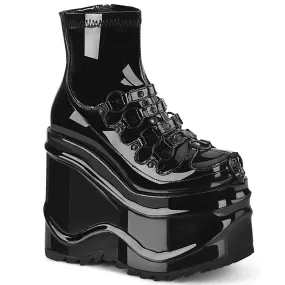 6 Inch Wedge Platform WAVE-110 Black Patent Groundbreaker Work Boots