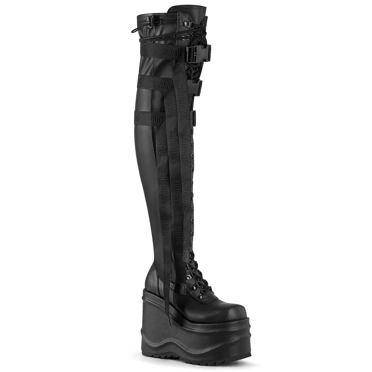 6 Inch Wedge Platform WAVE-315 Black Pu Steel Toe Rubber Work Boots