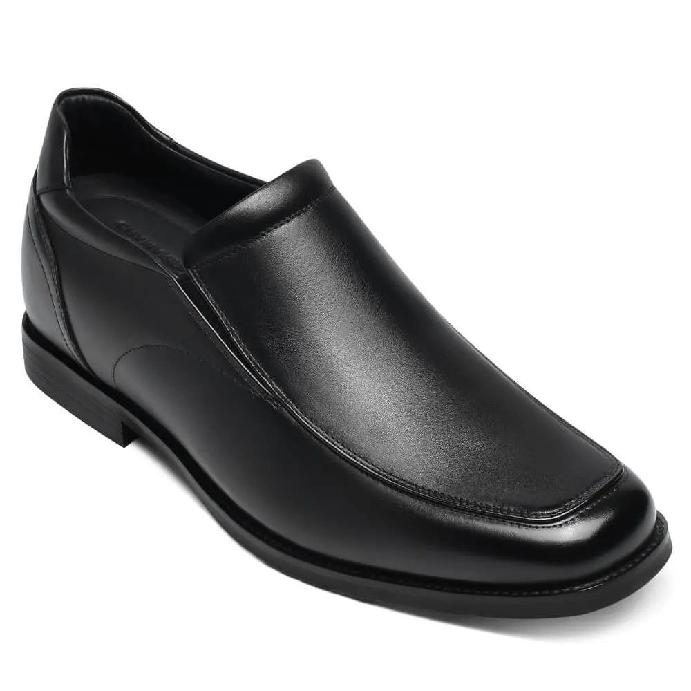 7 CM/2.76 Inches CMR CHAMARIPA Slip-On Height Increasing Shoes for Men - Black Calfskin Dress Shoes Low Heel Dress Shoe
