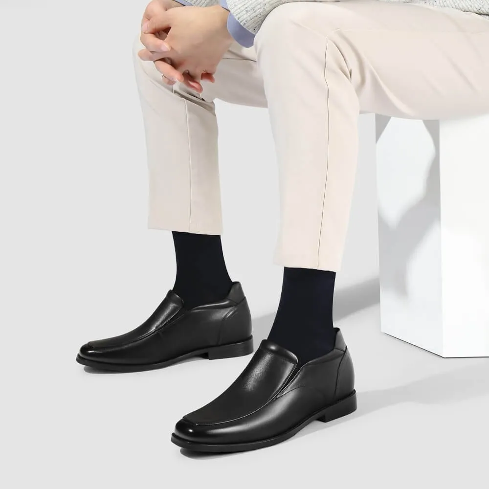 Shoes That Go With Maxi Dresses 7 CM/2.76 Inches CMR CHAMARIPA Slip-On Height Increasing Shoes for Men - Black Calfskin Dress Shoes