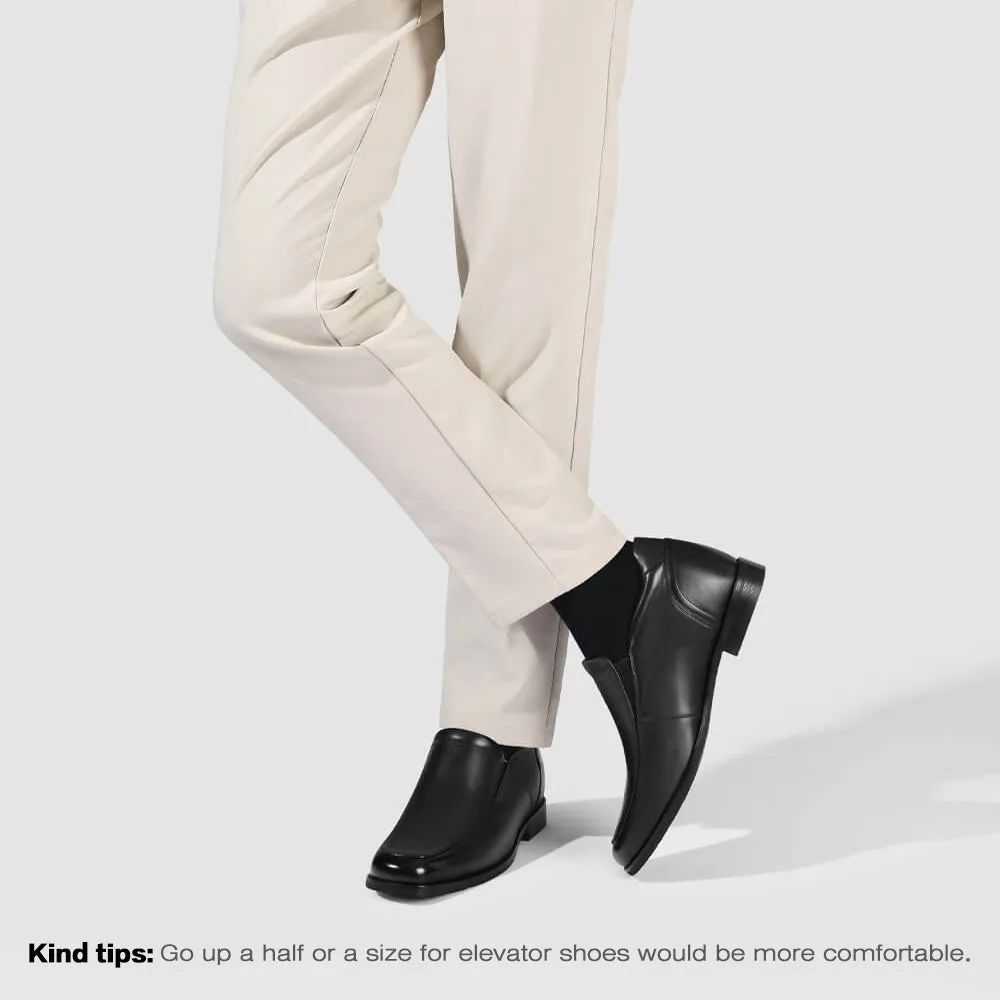 7 CM/2.76 Inches CMR CHAMARIPA Slip-On Height Increasing Shoes for Men - Black Calfskin Dress Shoes Comfortable Low Heel Dress Shoes