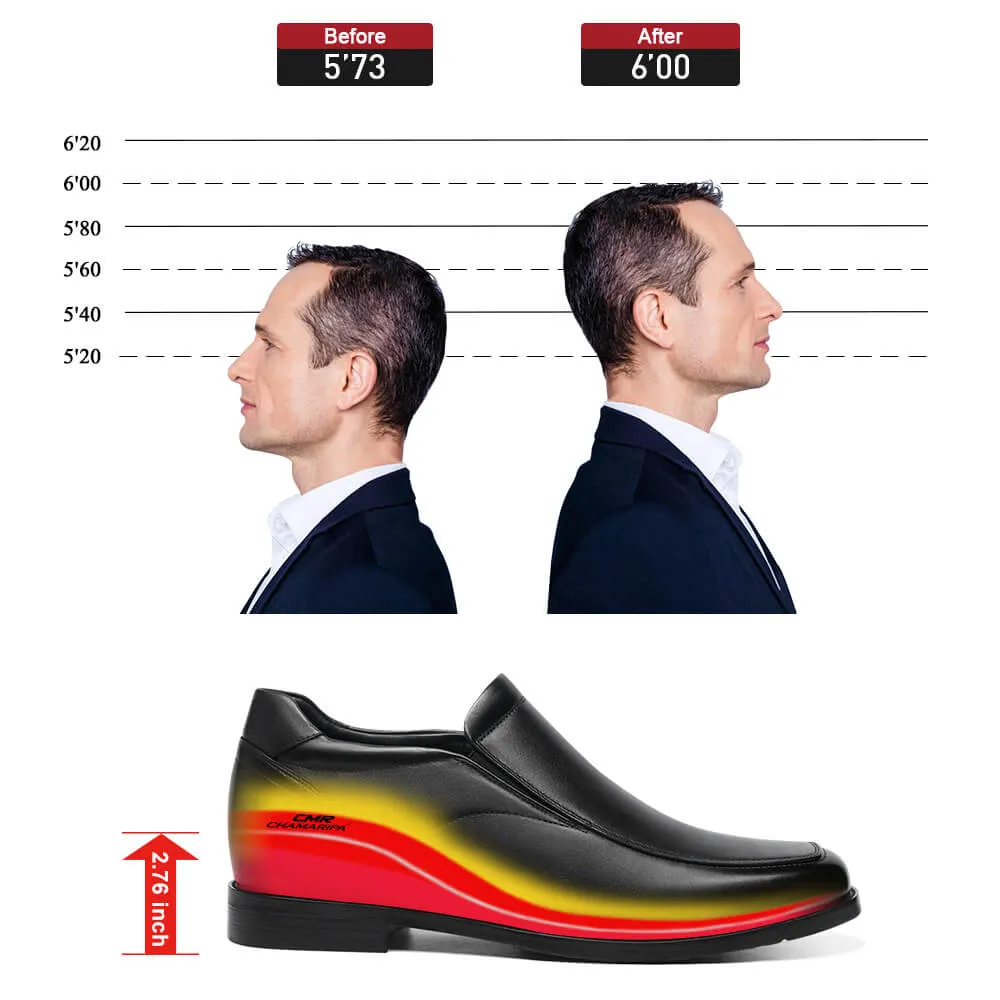 Dress Shoes Too Big 7 CM/2.76 Inches CMR CHAMARIPA Slip-On Height Increasing Shoes for Men - Black Calfskin Dress Shoes