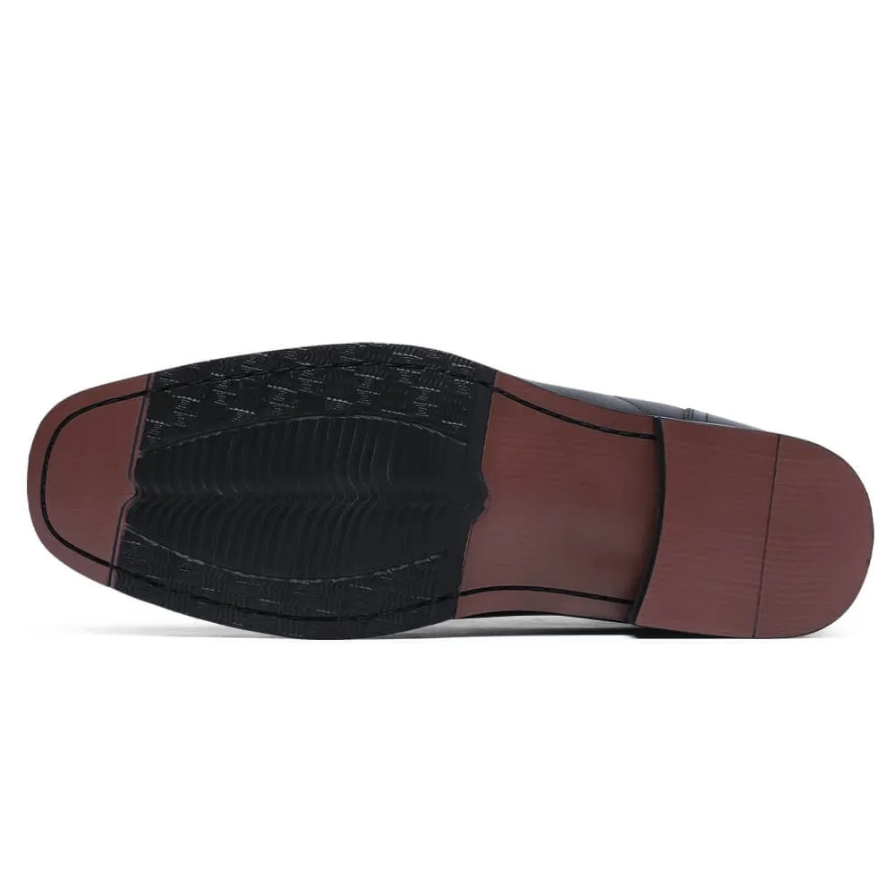 Brown Dress Shoes 7 CM/2.76 Inches CMR CHAMARIPA Slip-On Height Increasing Shoes for Men - Black Calfskin Dress Shoes