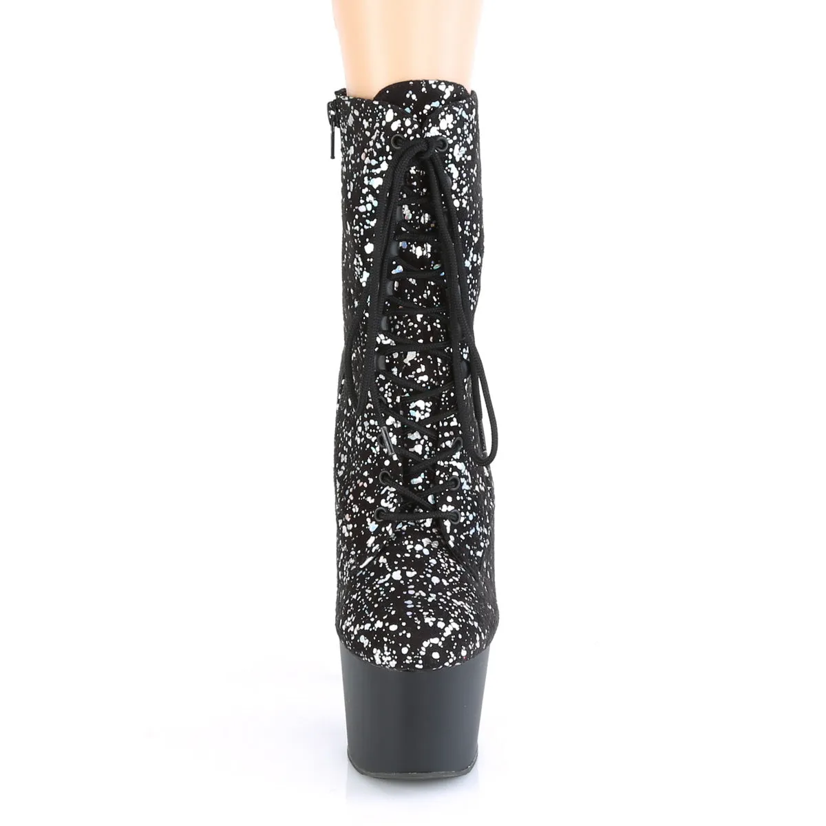 7 Inch Heel ADORE-1020SPLAT Black Velvet Silver Holo Best Gore-tex Work Boots