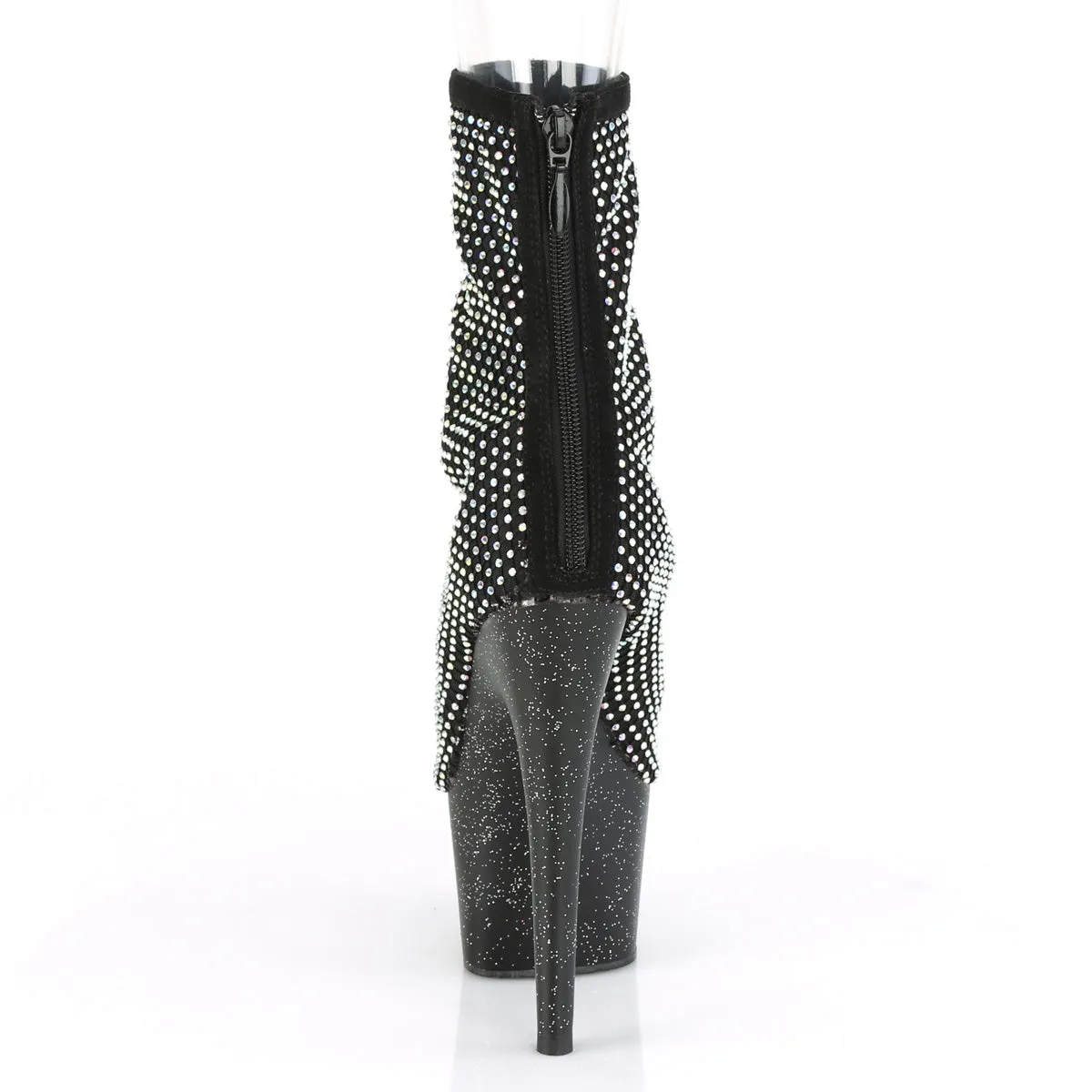 7 Inch Heel ADORE-1031GM Black Rhinestone Mesh Pull On Wedge Sole Work Boots