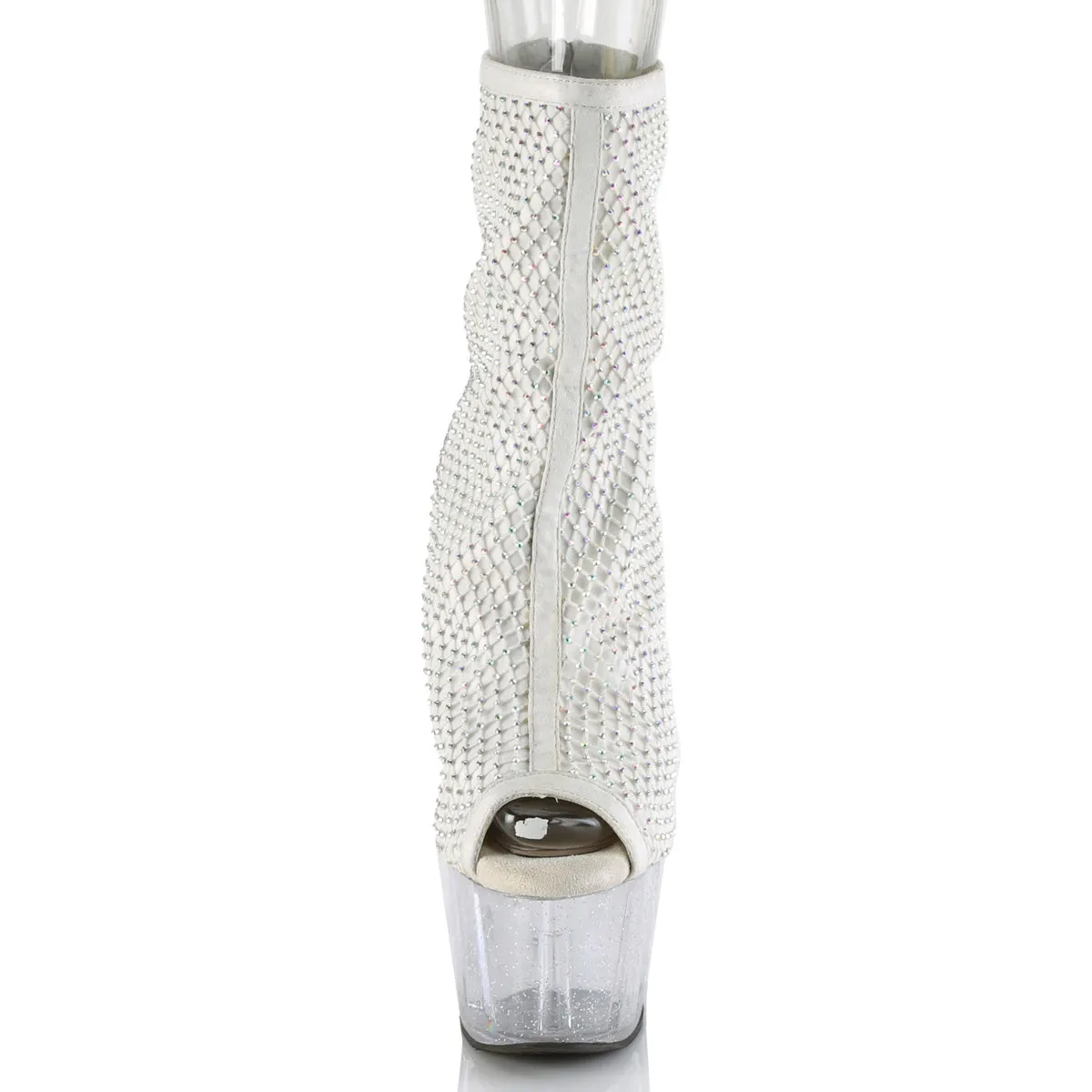 7 Inch Heel ADORE-1031GM White Rhinestone Mesh Best Work Boots For Cheap