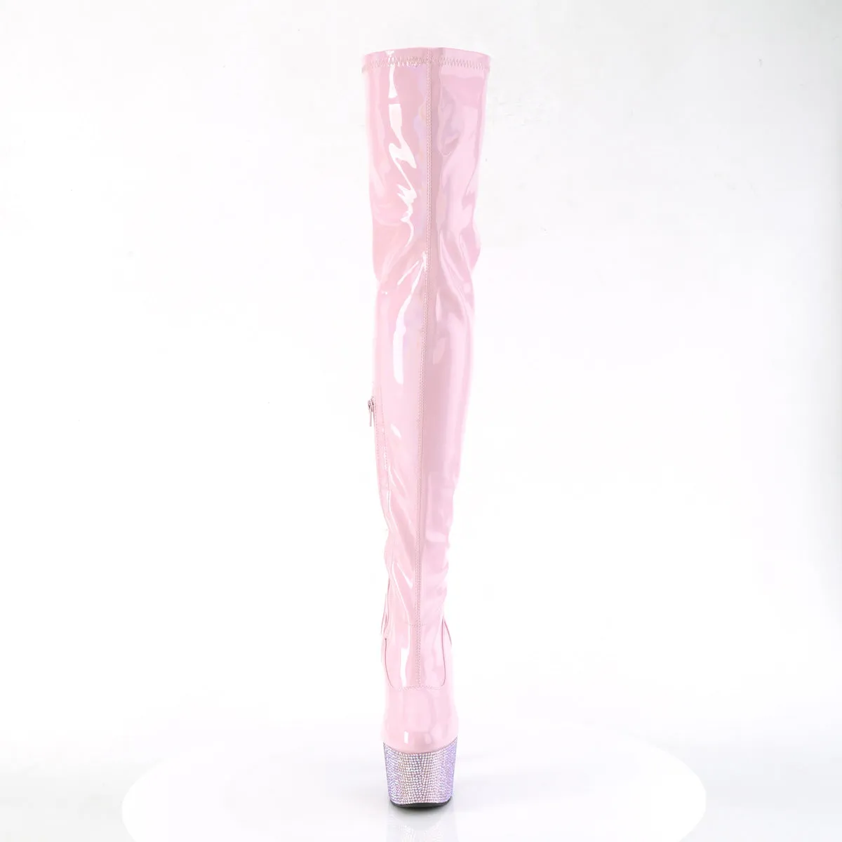 Best Waterproof Lace Up Work Boots 7 Inch Heel BEJEWELED-3000-7 Baby Pink Stretch Holo