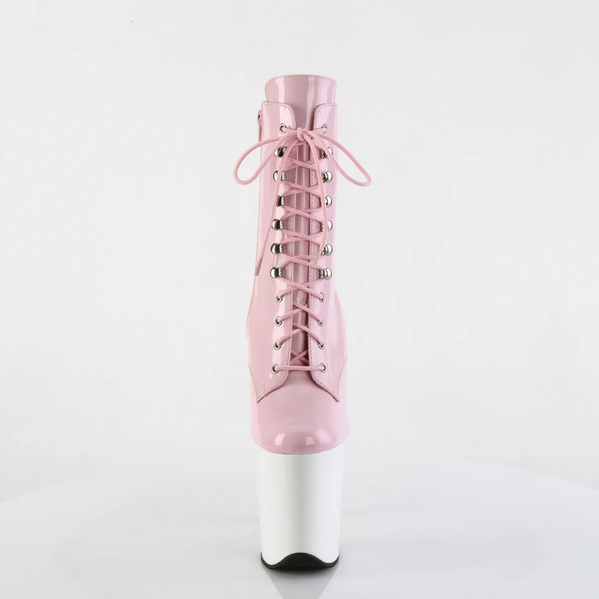 Rain Work Boots 8 Inch Heel FLAMINGO-1020 Baby Pink Patent White