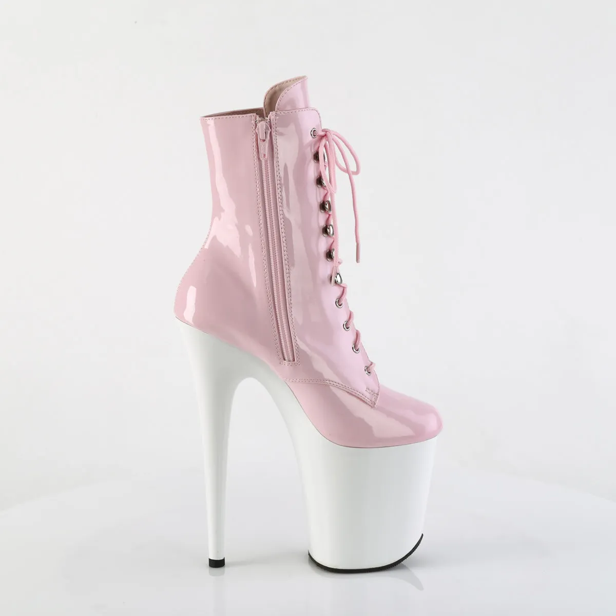 8 Inch Heel FLAMINGO-1020 Baby Pink Patent White Work Boots Online