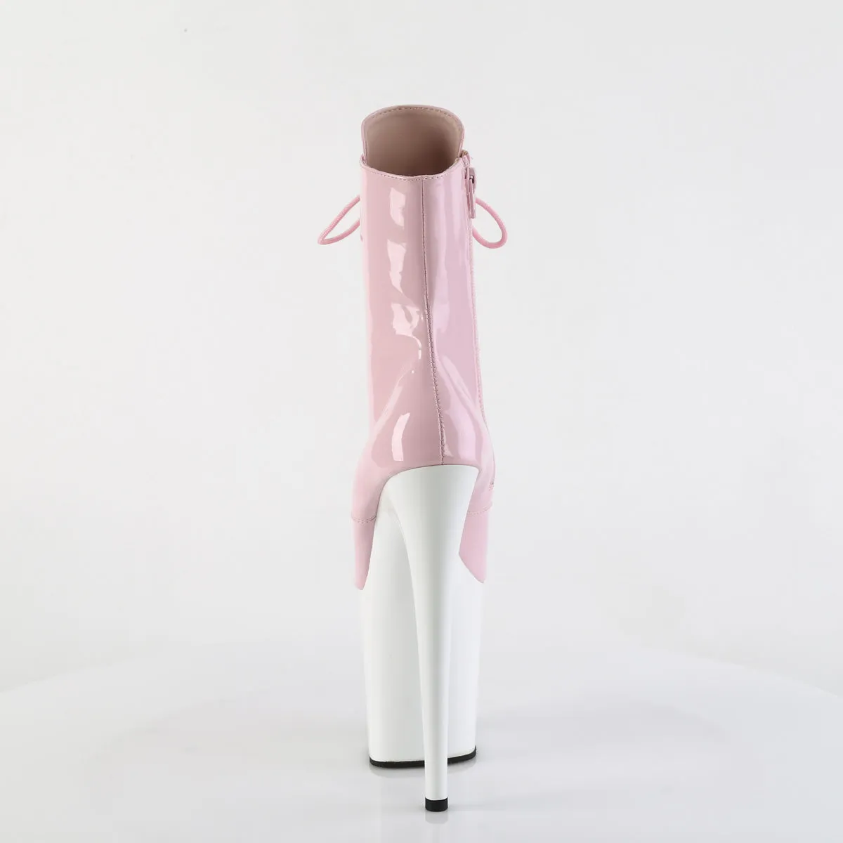 8 Inch Heel FLAMINGO-1020 Baby Pink Patent White Best Work Boots For Foot Support