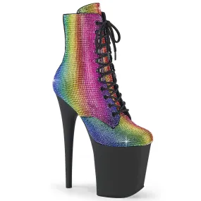 Work Boots With Protective Toe 8 Inch Heel FLAMINGO-1020RS Rainbow Rhinestone