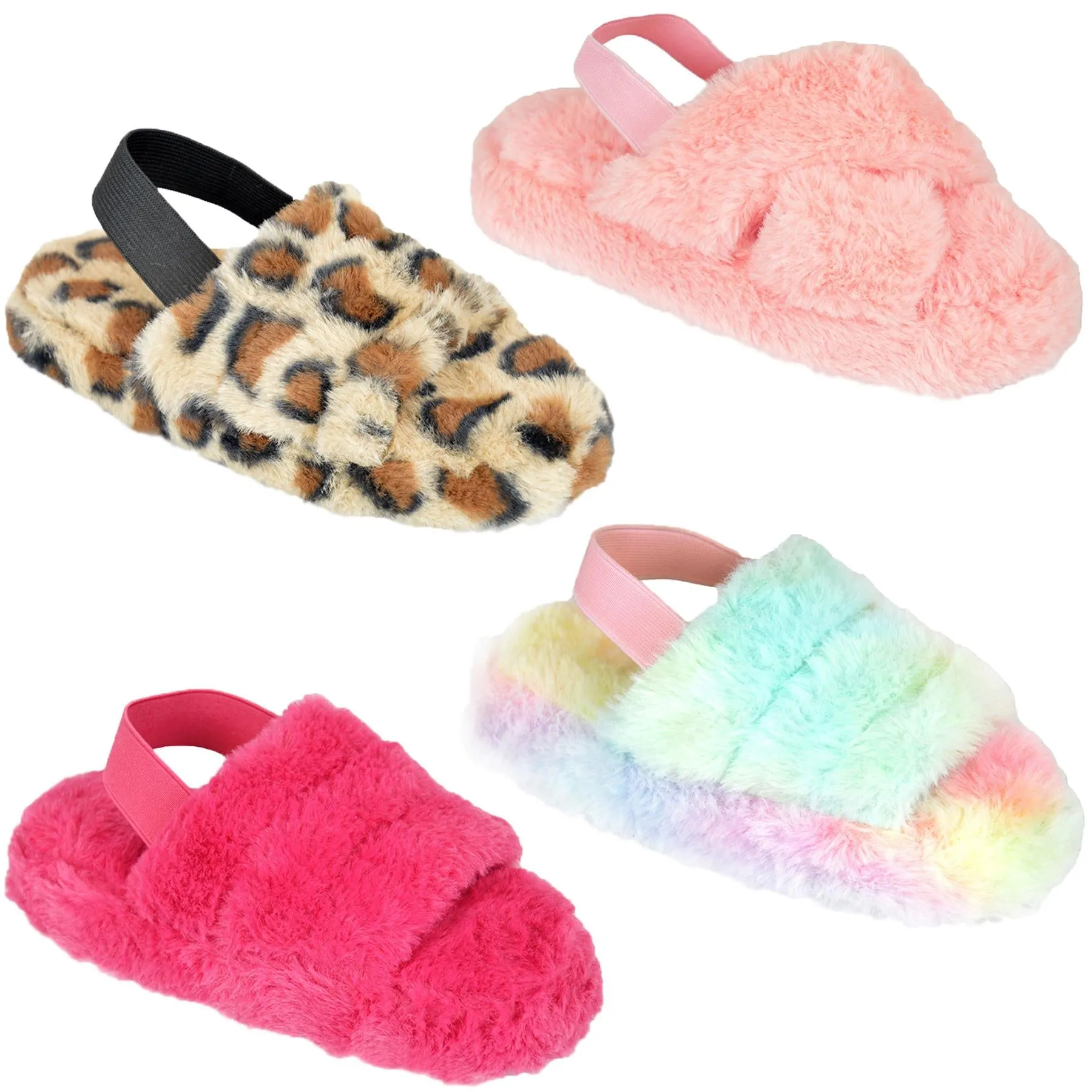 A2Z 4 Kids Girl Boys Fuzzy Slippers Faux Fur Quilted Sliders Backstrap Sliders Canvas Slippers