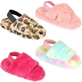 A2Z 4 Kids Girl Boys Fuzzy Slippers Faux Fur Quilted Sliders Backstrap Sliders Vionic Sadie Slippers