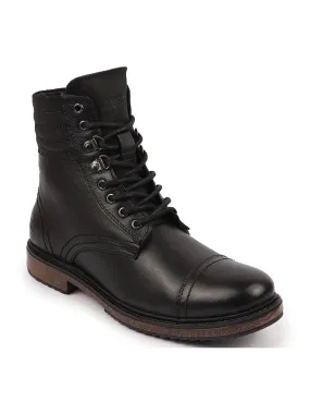 Best Met Guard Work Boots Men Black High Ankle Genuine Leather 8-Eye Lace Up Cap Toe Welted Sole Winter Biker Boots