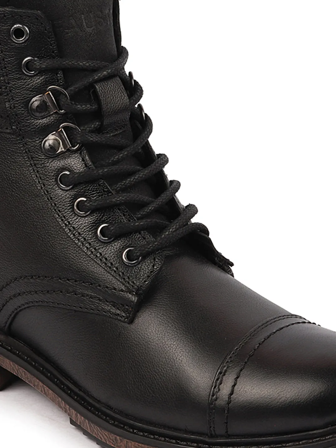 Old Work Boots Men Black High Ankle Genuine Leather 8-Eye Lace Up Cap Toe Welted Sole Winter Biker Boots