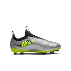 Wave Soccer Cleats Nike Junior Zoom Vapor 15 Academy FG Firm Ground Shoes - Metalliac Silver/Volt- Black