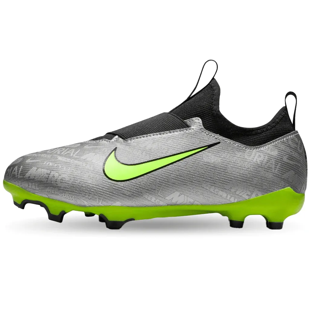 Nike Junior Zoom Vapor 15 Academy FG Firm Ground Shoes - Metalliac Silver/Volt- Black Soccer Cleats X