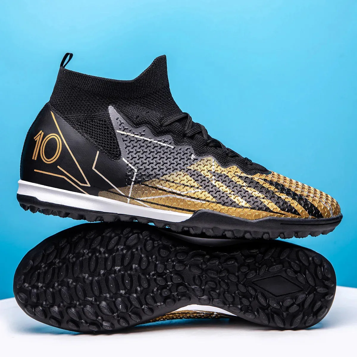 Messi Style High Top Soccer Cleats/TF/FG Professional Golden Shoes