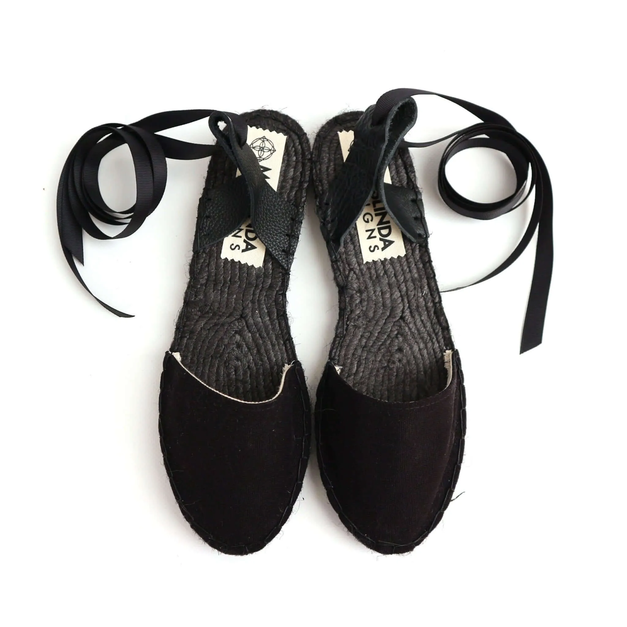 All Black Lace Up Espadrilles Comfortable Flat Shoes With Support