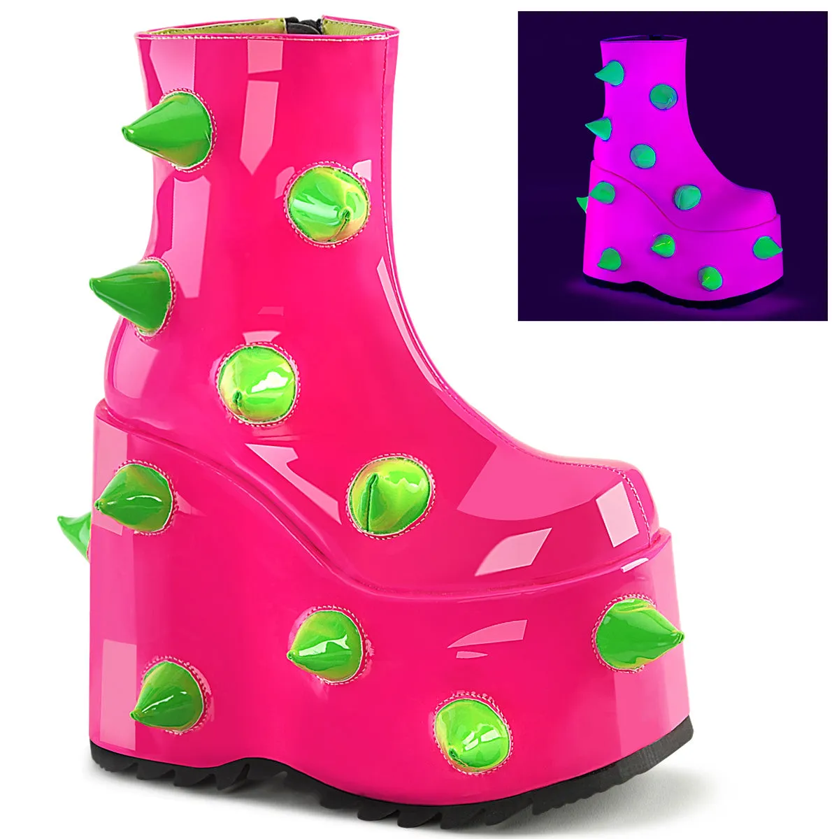 7 Inch Platform SLAY-77 Neon Pink Low Rise Work Boots