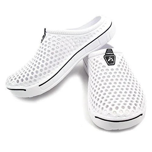 Amoji Unisex Garden Clogs Shoes Sandals Slippers White 9US W/8US M Asics Aesthetic Shoes