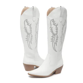 Born Boots Amoji Women Western Cowboy Boots Cowgirl Knee High Boots Pointed Toe Pull On With Zipper FZ307