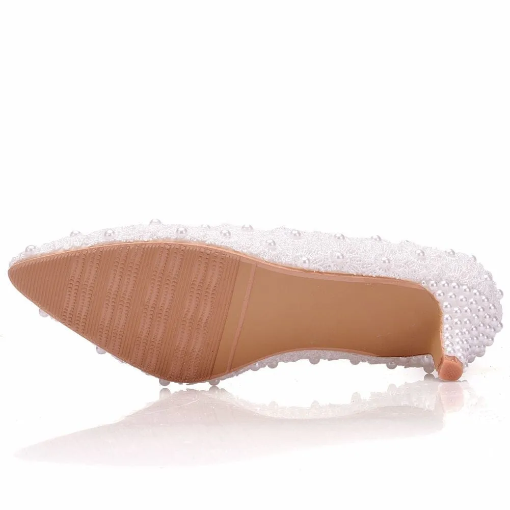 Asics Shoe Return Lace Wedding Heel Shoes White Lace Pumps Princess Party Birthday Heels