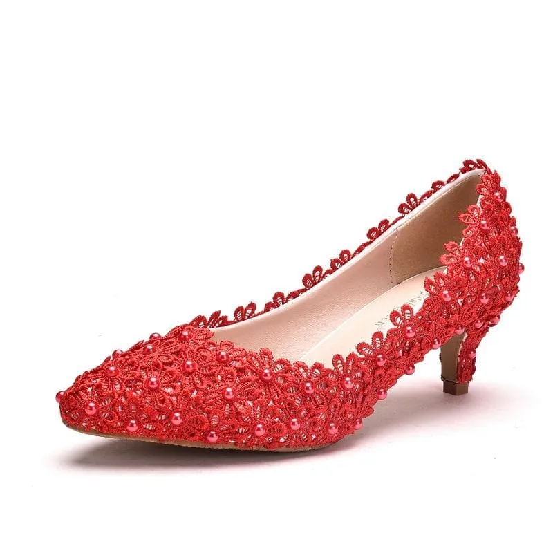 Asics Gel Mai Shoes Lace Wedding Heel Shoes White Lace Pumps Princess Party Birthday Heels