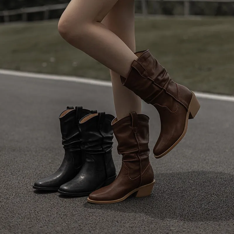 Sorel Snow Boot Liners Suede Leather Mid Calf Boots Mid Heel Cowboy Boots Designer Retro Western Boots for Women