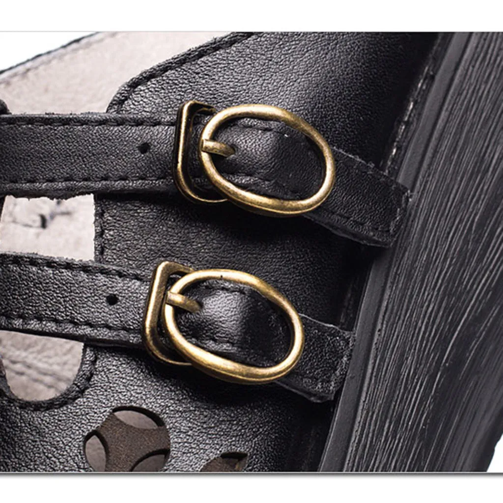 Breathable Slippers For Sweaty Feet Double Buckles Summer Hollow Wedge Slippers