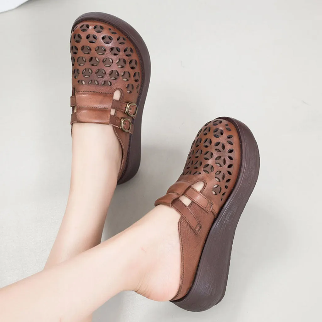 Garry The Snail Slippers Double Buckles Summer Hollow Wedge Slippers