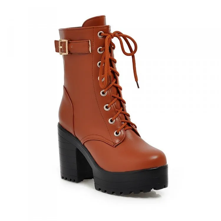 Belt Buckle Ankle Boots - Stylish Lace-Up Boots for Women Most Comfortable Work Boots For Factory Workers