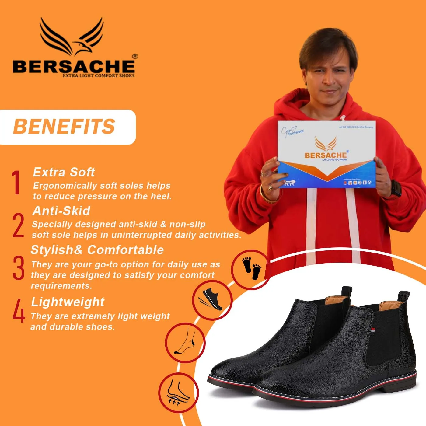 Bersache Comfortable Casual Outdoor Stylish Partywear Boots For Men(9085-Black) Goodyear Welted Boots