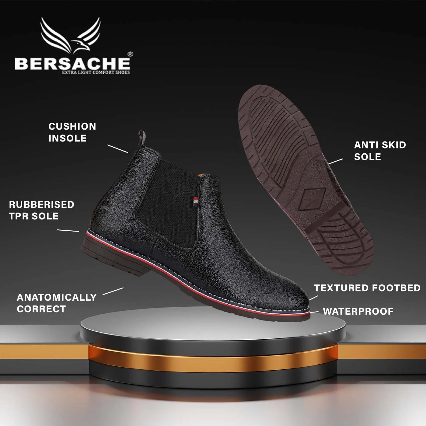 Outdoor Boots Bersache Comfortable Casual Outdoor Stylish Partywear Boots For Men(9085-Black)