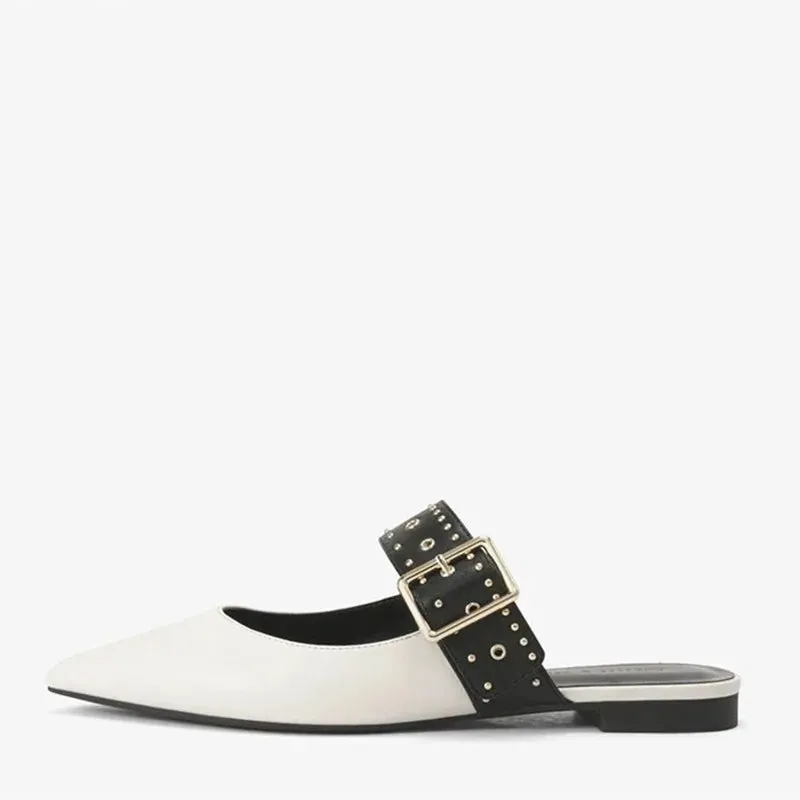 binfenxie New Fashion Metal Rivet Loops with Pointed Mueller Shoes for Women, Flat-bottomed Lazy Shoes and Half Slippers for Women Closed Toe Shoes