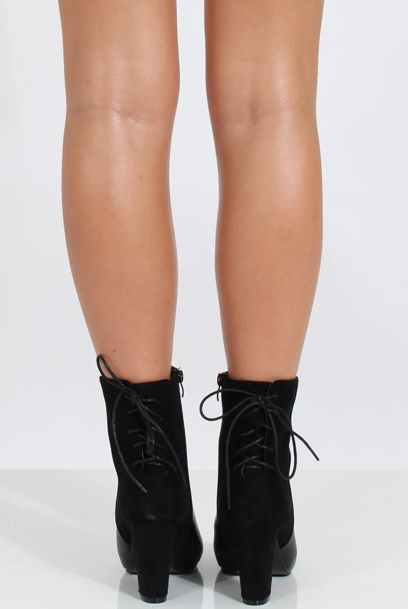 Black Leather & Suede Lace Up Detail Heeled Boots - Renee Adidas Sales Shoes