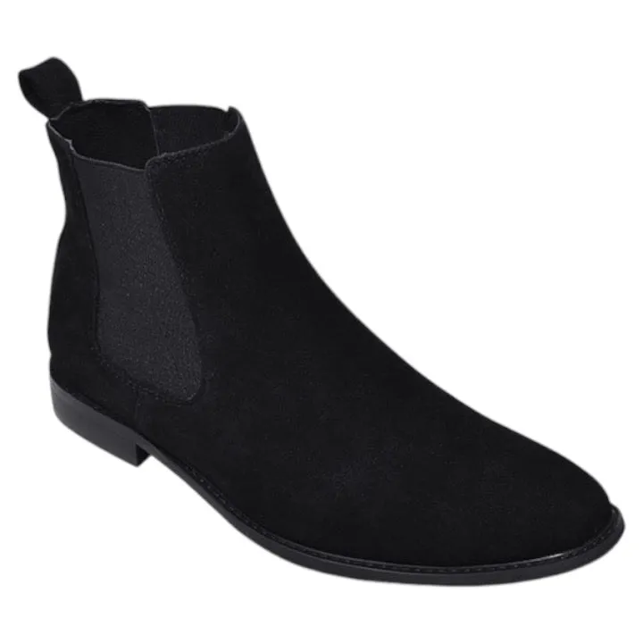 Black suede men's slip on boot side elastic Pro Work Boots Steel Toe