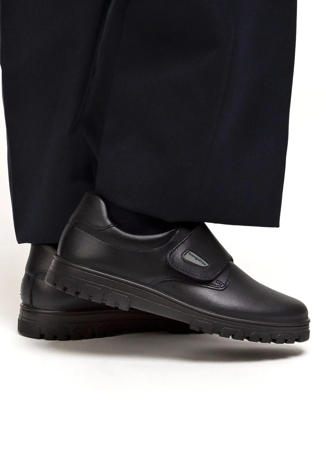 Boy's Navy Lug Sole Washable Leather School Shoes Asics High Arch Support Shoes