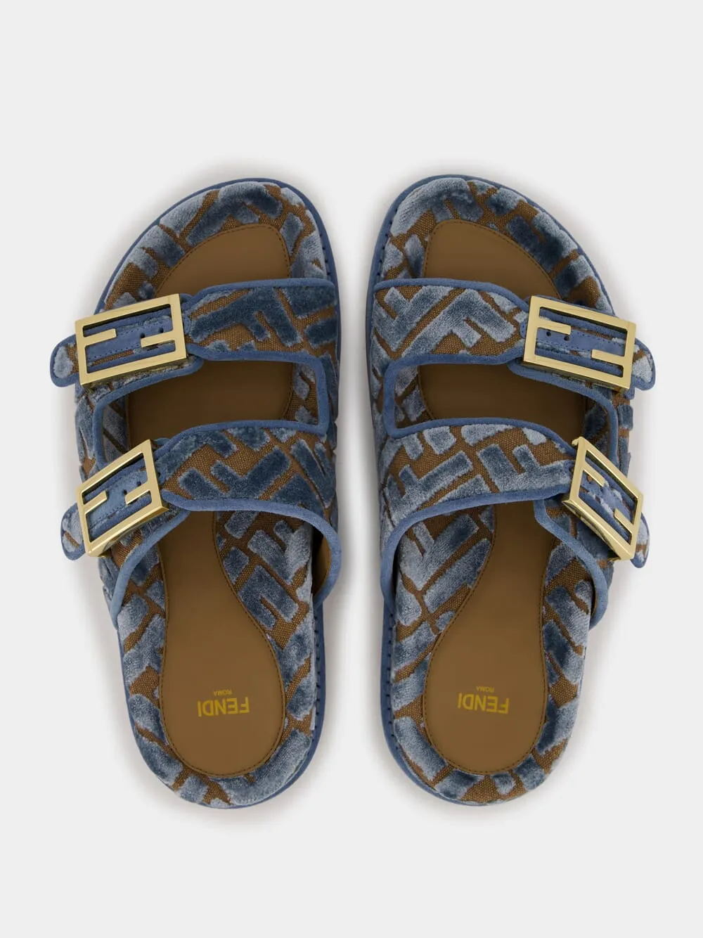 Slippers Sale Blue Fendi Feel Jacquard Velvet Slides